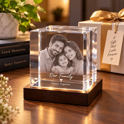Personalized 3D Crystal Cube – Custom Photo Engraved Gift