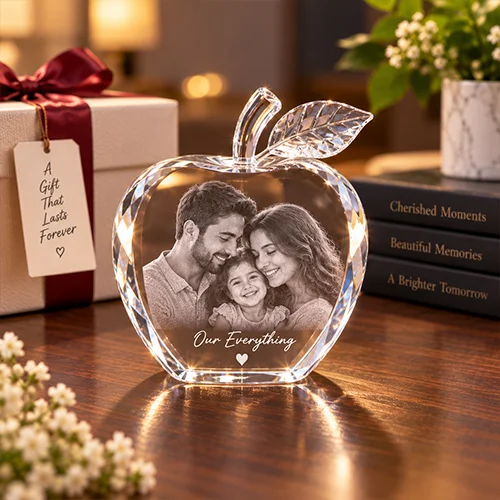 Personalized Apple Crystal Gift – Custom Photo Engraved Crystal Keepsake