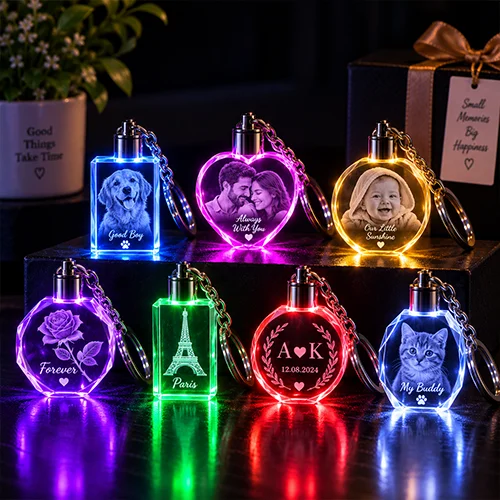 Personalized LED Crystal Keychain – Custom Photo Engraved Keyring